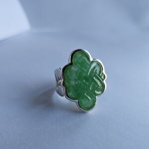 Vintage Sterling Silver Nephrite Jade Clover Quatrefoil Ring –